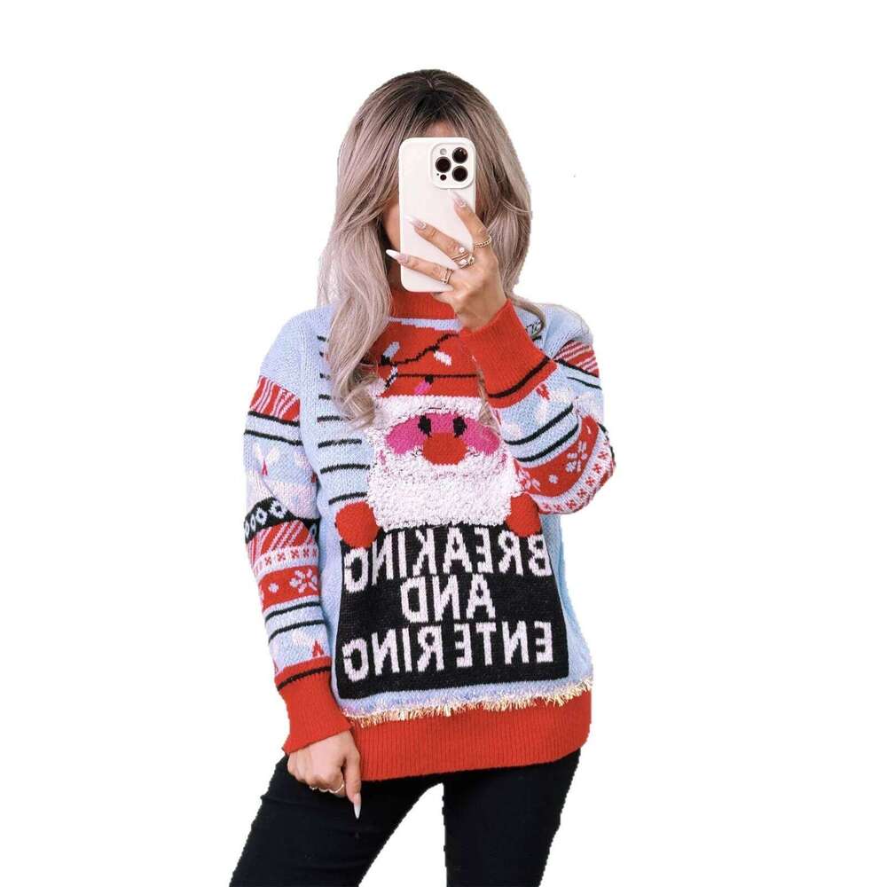 2025 Autumn Winter Christmas New Jacquard Knitted Top Round Neck Color-Block Casual Unique Sweater Designer Sweater Women