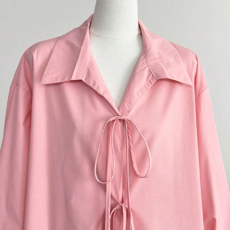 Cross-Border Amazon Foreign Trade European and American Style Elegant Long Sleeve Shirt 2025 Autumn New Solid Color Lace-Up Blouse Cardigan for Women