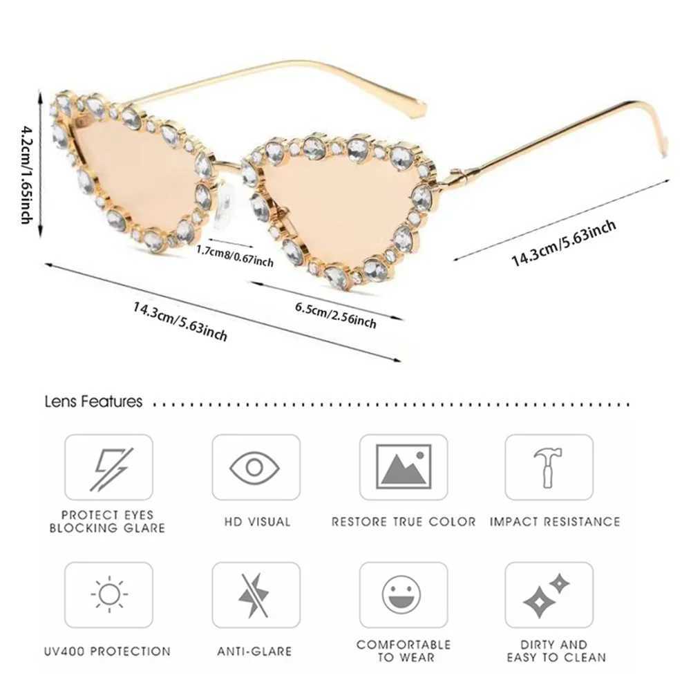 Women Cat Eye Diamond Inlaid Sunglasses Luxury Fashion Unique Sun Glasses UV 400 Protection High Quality Metal Frame Eyewear NewW251108