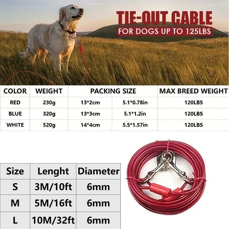 High Quality 5mm3m Lengthen Steel Wire Dogs Rope Chain Durable Double-end Dogs Leash Cable Dual Heads Metal Pet Supplies J251110