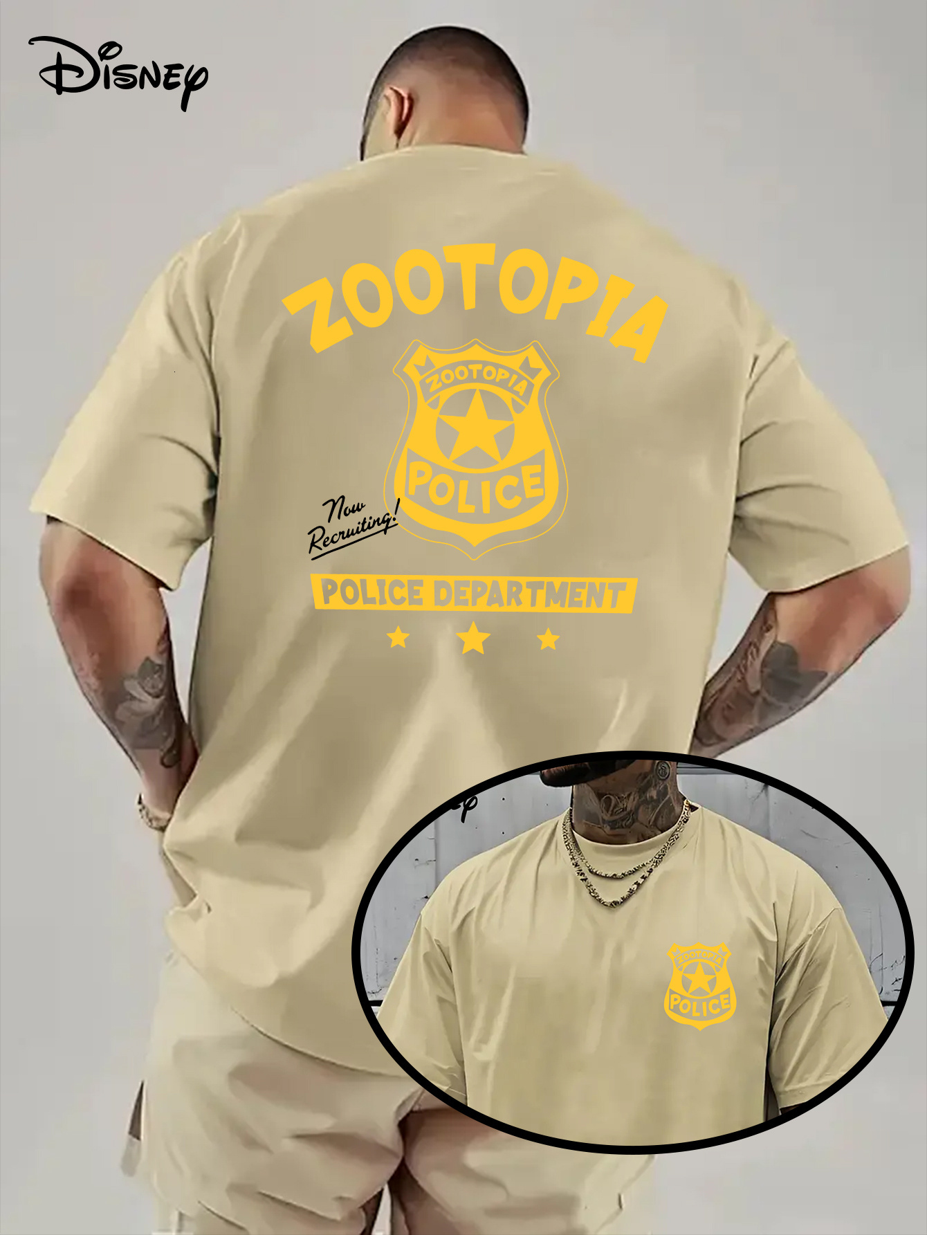 Disney Zootopia Police Station Men's T-Shirt Reversible Nick Wilde Judy Hopps Inspired Design, Logo, Soft Polyester Fabric, Casual Fitness Birthd