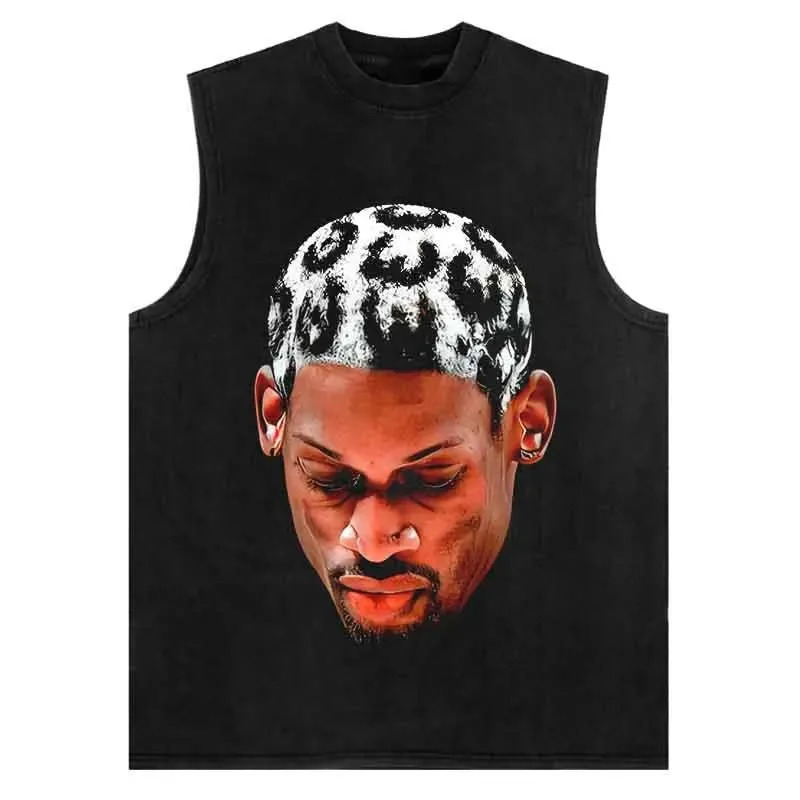 SHEC Vintage Portrait Tank Top Hip Hop Retro Rodman Graphic Print Vest Harajuku Streetwear Oversized Sleeveless T-Shirt Tops 250409