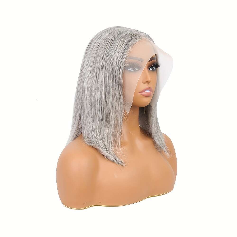 High 180% Density Siery Grey Short Bob 13X4 Lace Frontal Wig Human Hair For Summer 10-14 Inch Pre-Cut Glueless Wigs