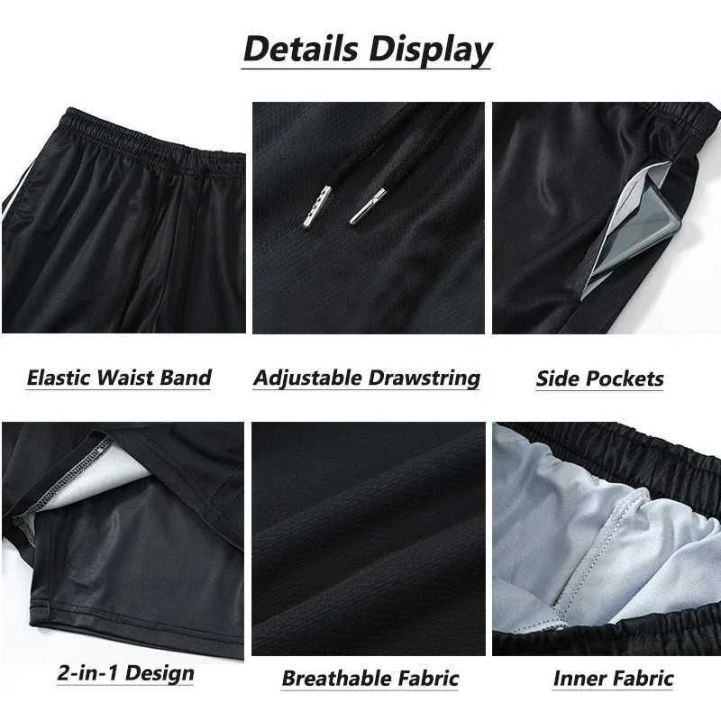 Mens 2-in-1 Running Shorts Anime Graphic Sports Gym Exercise Shorts with Compression Inner Pocket for Summer Quick Drying and Stretching W250410