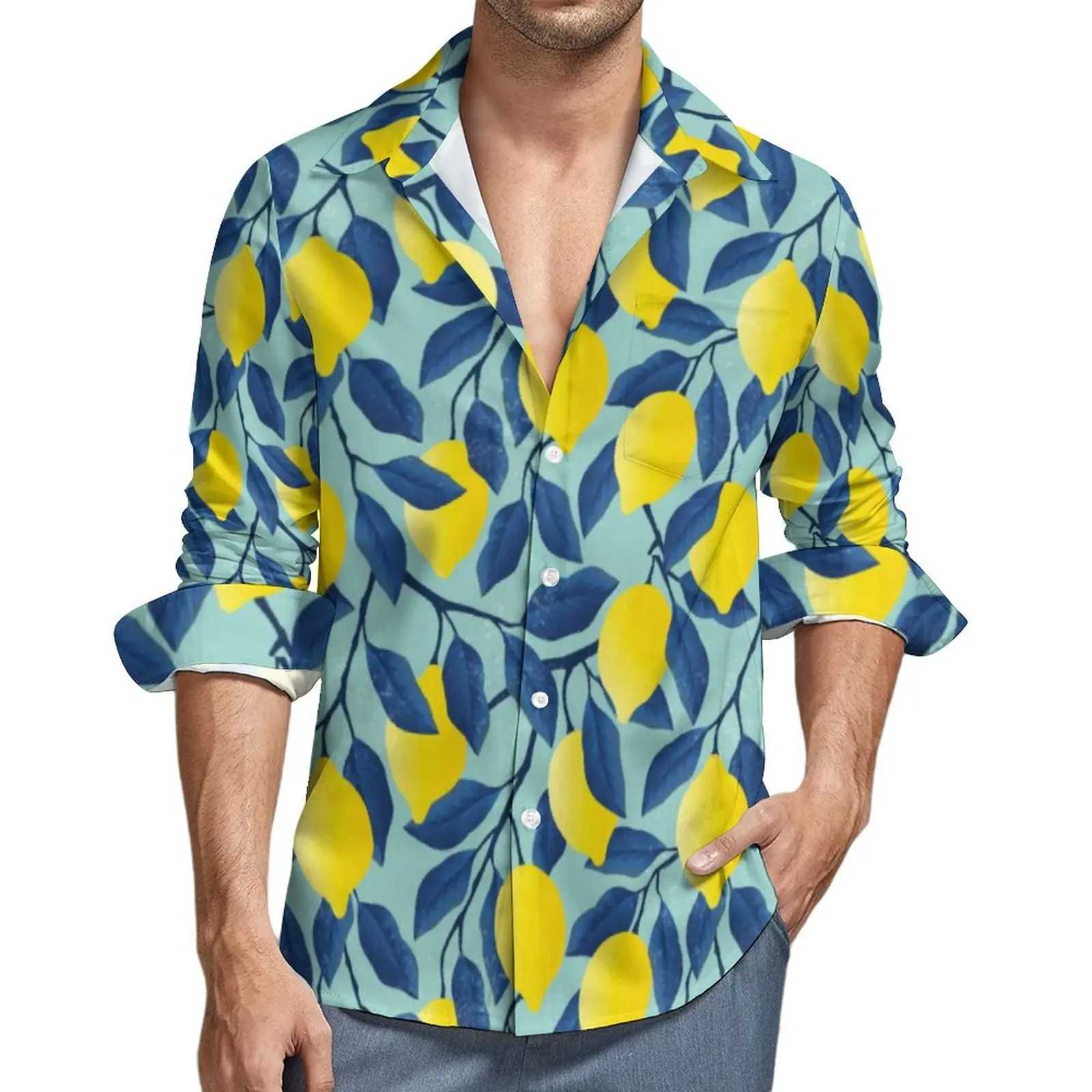 Fashion Mens Shirt 3D Yellow Lemon Printed Fruit Shirt Autumn Casual Shirt Trend Shirt Long Sleeve Pattern Clothing Top X250410