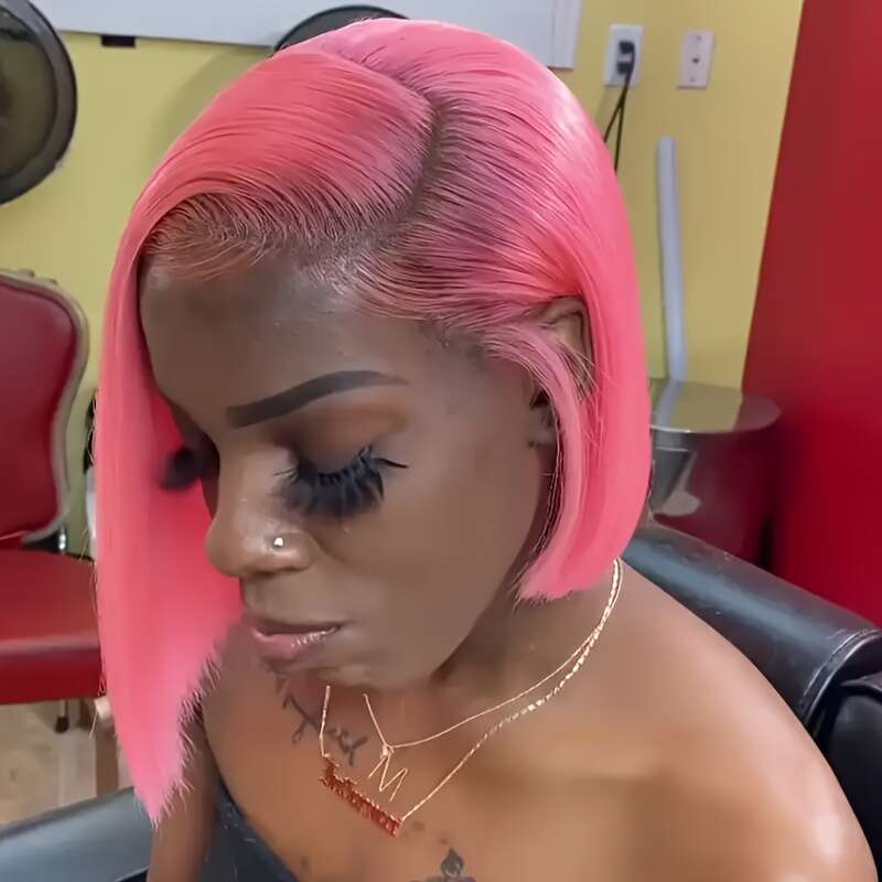 - Bob Straight 13X4 Lace Frot With Pre-Plucked Hairlie 150% Desity For & All Ethicities, Short Wig, Fashio Accessory Rose Pik Wig | Huma Hair