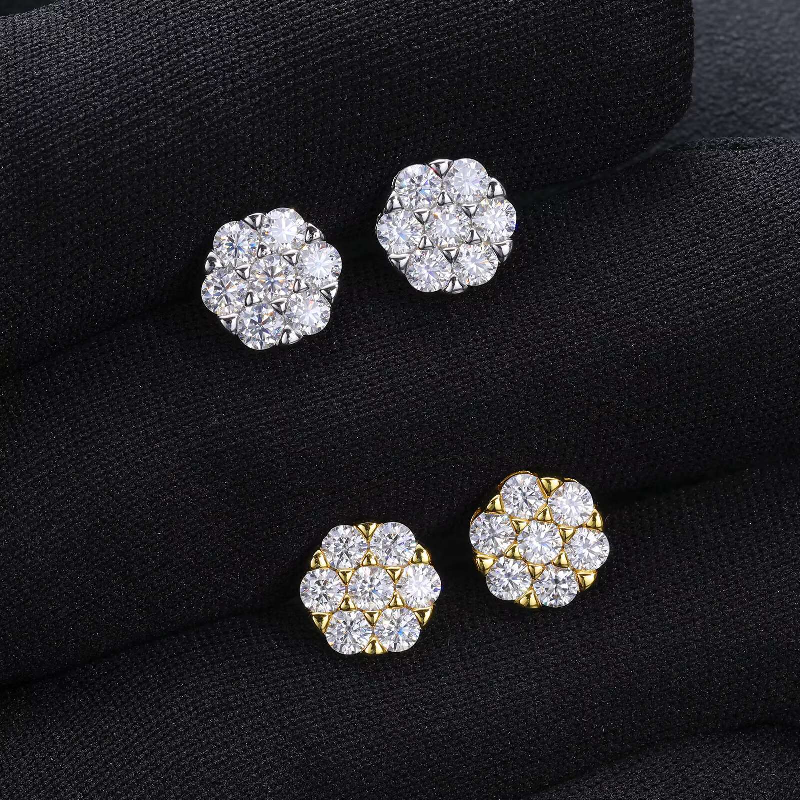 Elegant 925 Sterling Silver Earrings Vintage Style Flower Moissanite Gold Unique Design Weddings Parties Fashion Jewelry Gifts