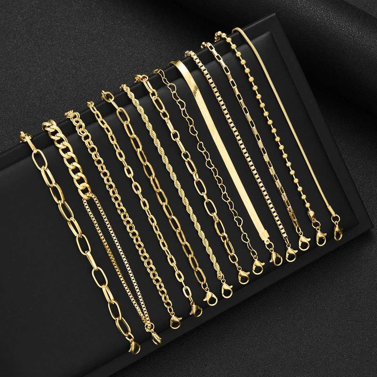 13pcs Boho Chic Minimalist Retro Hip Hop Stackable Bracelets Set For Women Gold Color Texture Multilayer Bracelet Daily JewelryT251110