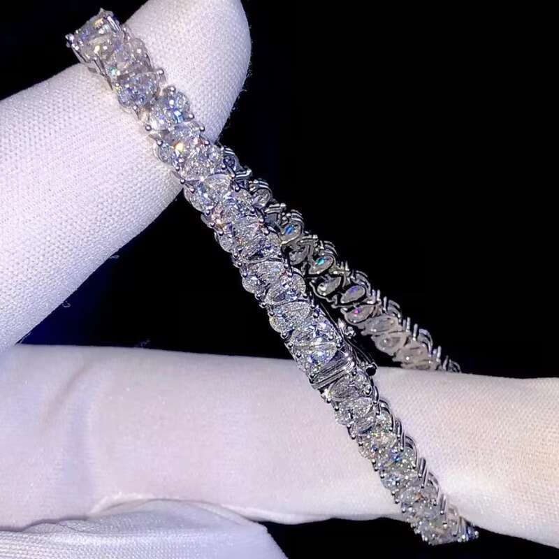 Custom Hip Hop Jewelry Fully Iced Out Pear Cut 925 Sterling Silver Gold Tennis Bracelet Wholesale VVS Moissanite Tennis Chain