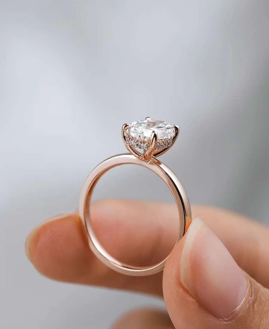 IGI Lab Grow Diamond Ring Oval 2CT Simple 4 claw 18K rose gold wedding ring Diamond Ring for female couples Valentines Day gift