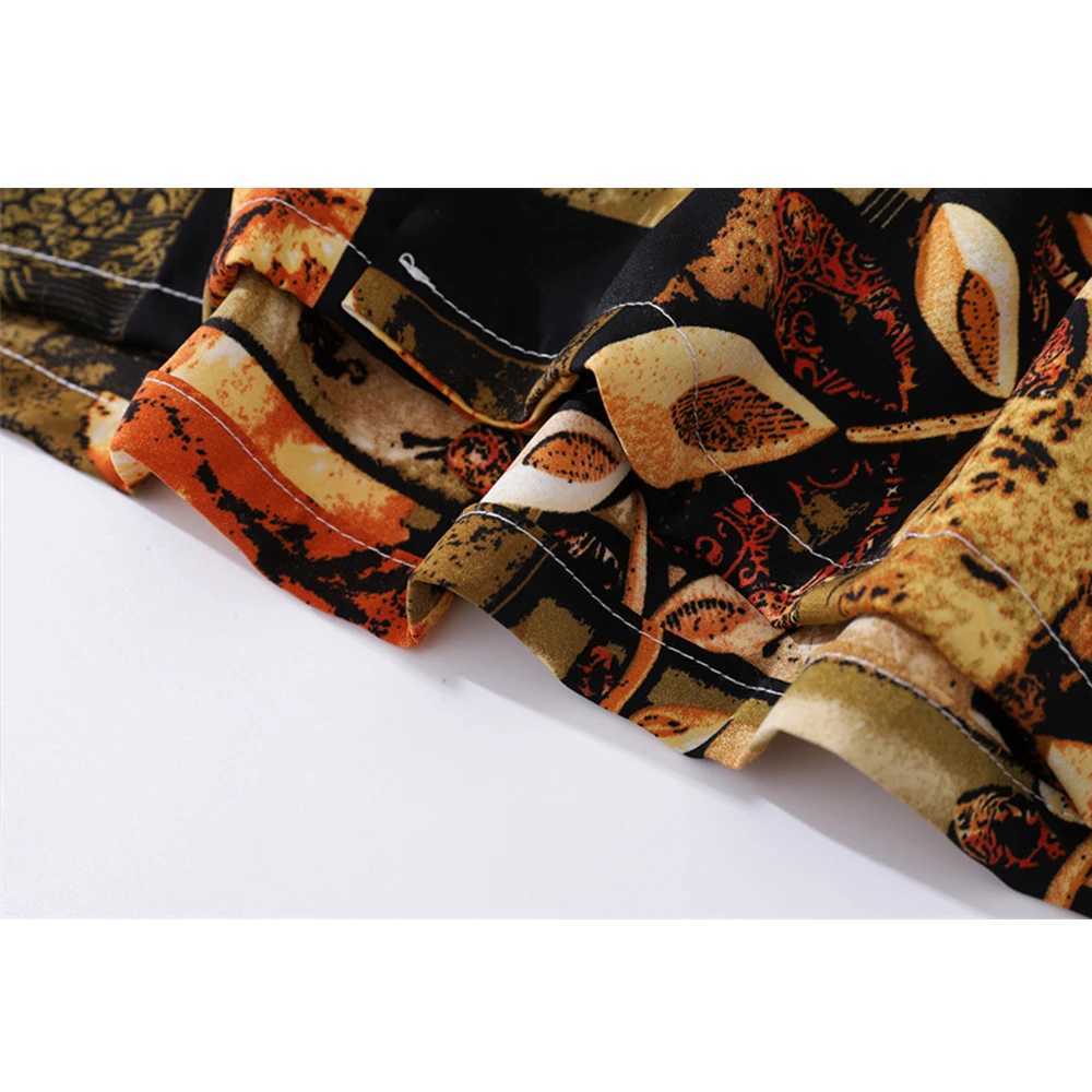Black yellow leaf Hawaiian shirt mens summer street retro shirt short sleeved unisex clothing X250410