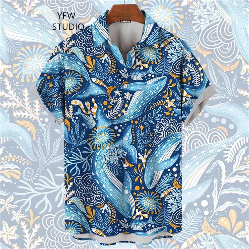 Starry Sky Whale 3D printed animal print shirt mens clothing elegant mens shirt Y2k mens top X250410