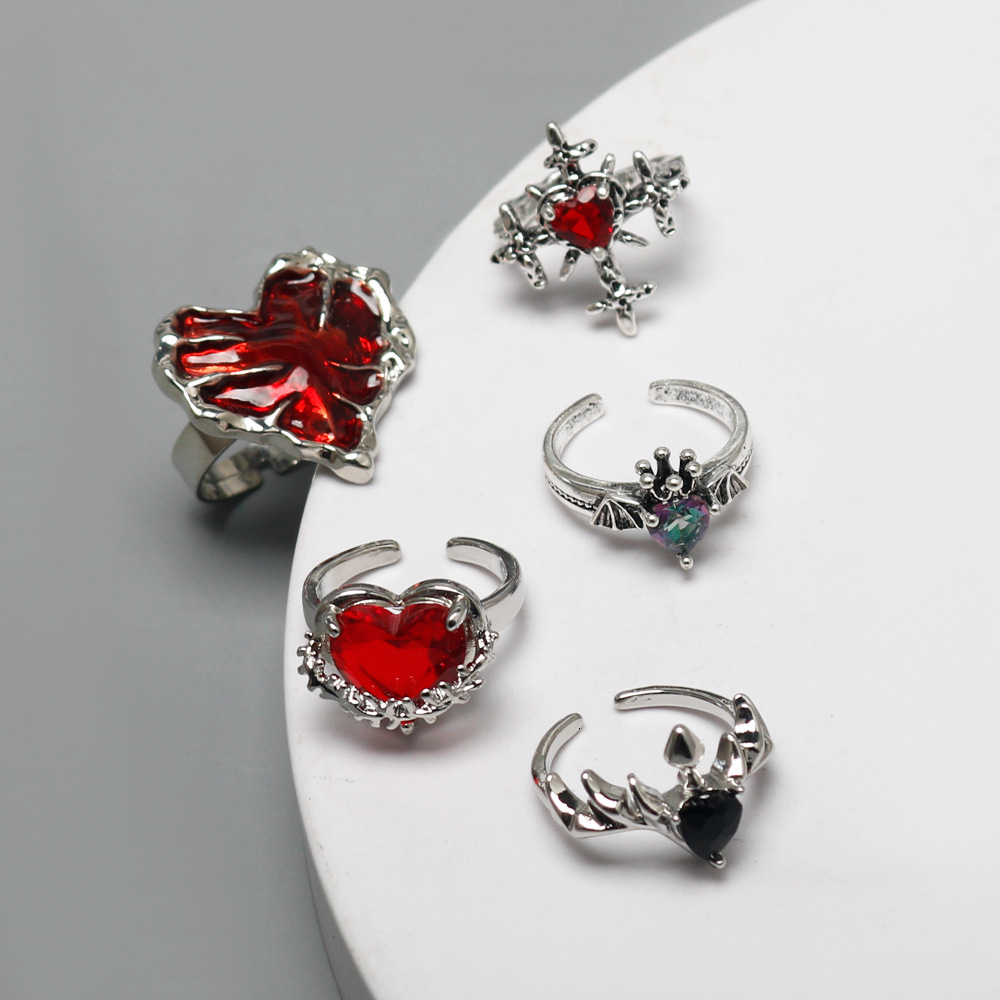 Dark Gothic Red Heart Cross Ring For Women Fashion Ring Niche Design With A Designer Ring Sense Of Sophistication Personalized Index Finger Ring Adjus