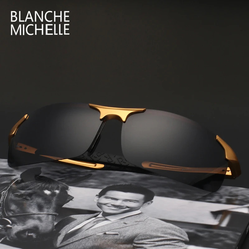 High quality ultra light aluminum magnesium sports sunglasses polarized mens UV400 rectangular gold outdoor driving 250410