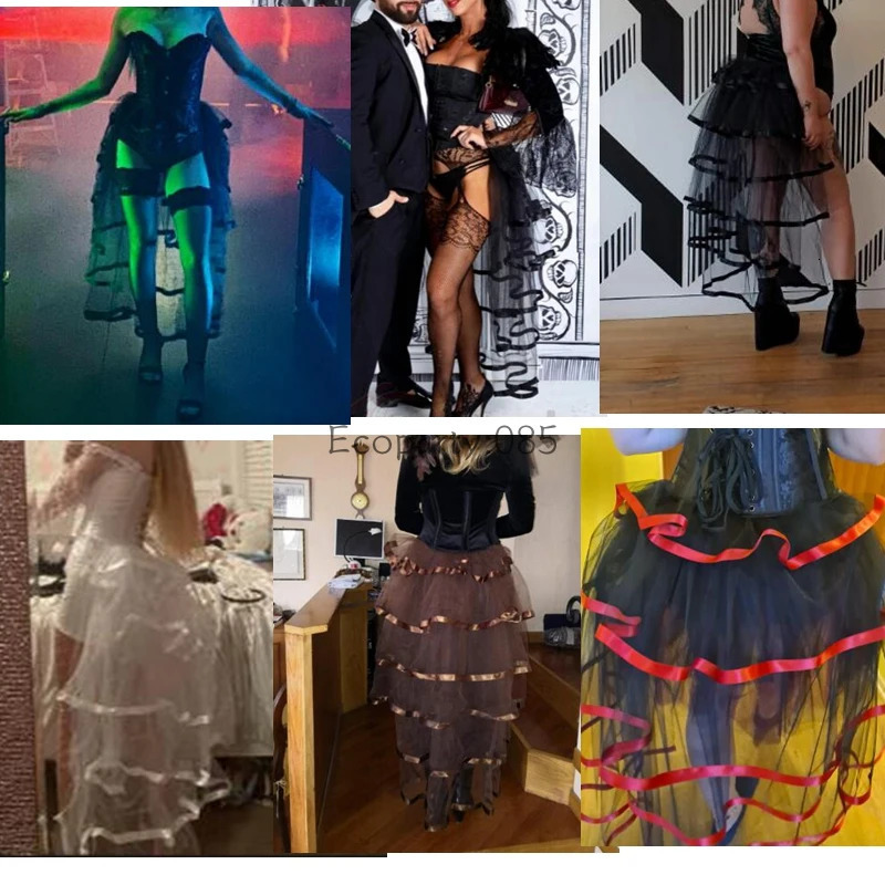 Womens punk fluffy ruffled Tutu Bustle Skirts sexy steampunk cocktail party tie Overskirt Gothic chiffon Skirt for Female 250410