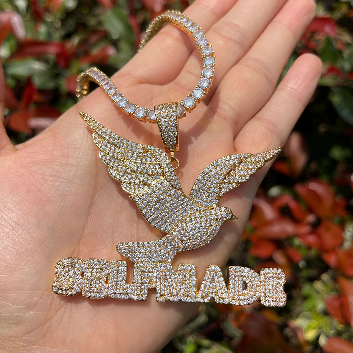 Hip Hop Peaceful Dove SELFMADE Pendant Necklace Bling Zircon Gold Plated Jewelry