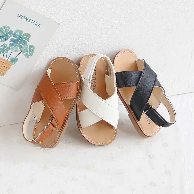 Baby girl summer sandals boy toddler beach shoes cross tie fashionable childrens flat chest gladiator sandals 2024 Ins hot simple Z250410