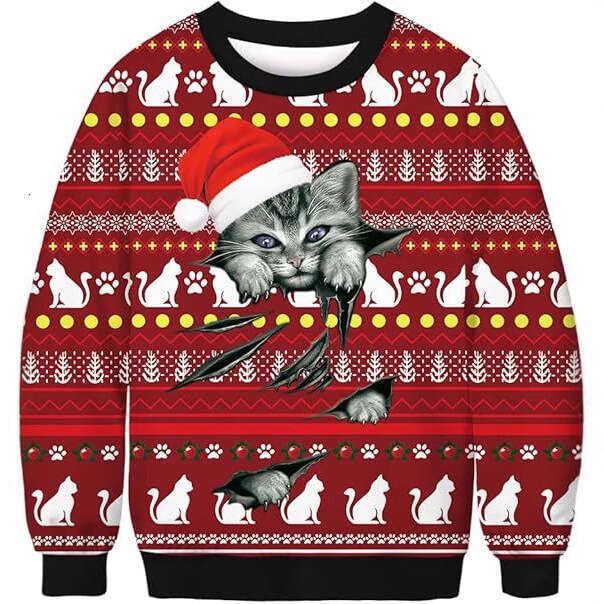 European and American New Autumn Green Fur Monster Santa Claus 3D Digital Print Christmas Crew Neck Long Sleeve Sweatshirt for Men