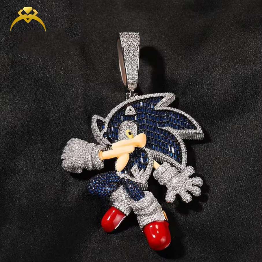 Fashion Jewelry Hiphop 925 Sterling Silver Iced Out Sonic Pendant VVS Moissanite Sonic Custom Cartoon Character Pendant
