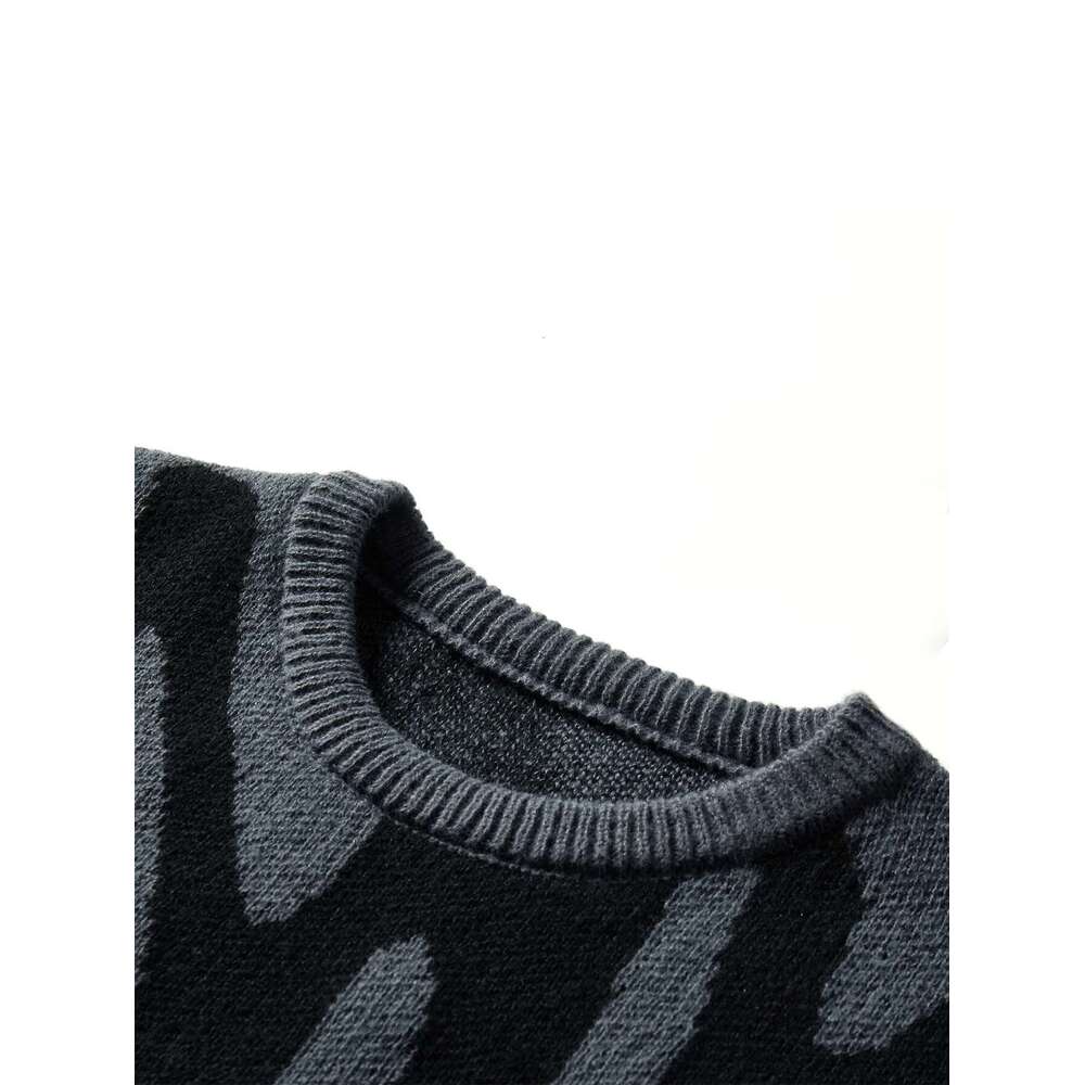 New Popular Autumn Winter Irregular Jacquard Pattern Sweater Casual Round Neck Contrast Color Knitted Men's Pullover