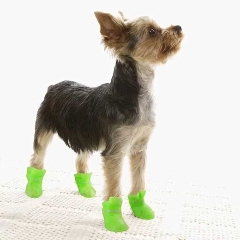 4 pieces of pet dog shoes candy colored waterproof boots rubber shoes rain boots T2504010