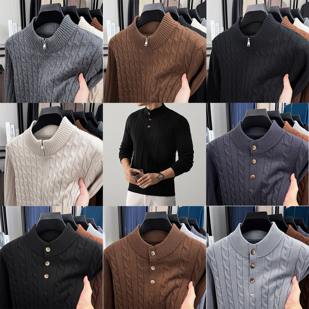 Men's half-turtleneck twist knitted sweater autumn and winter warmth zipper /button multi-style multi-color optional casual all-match thick knit 