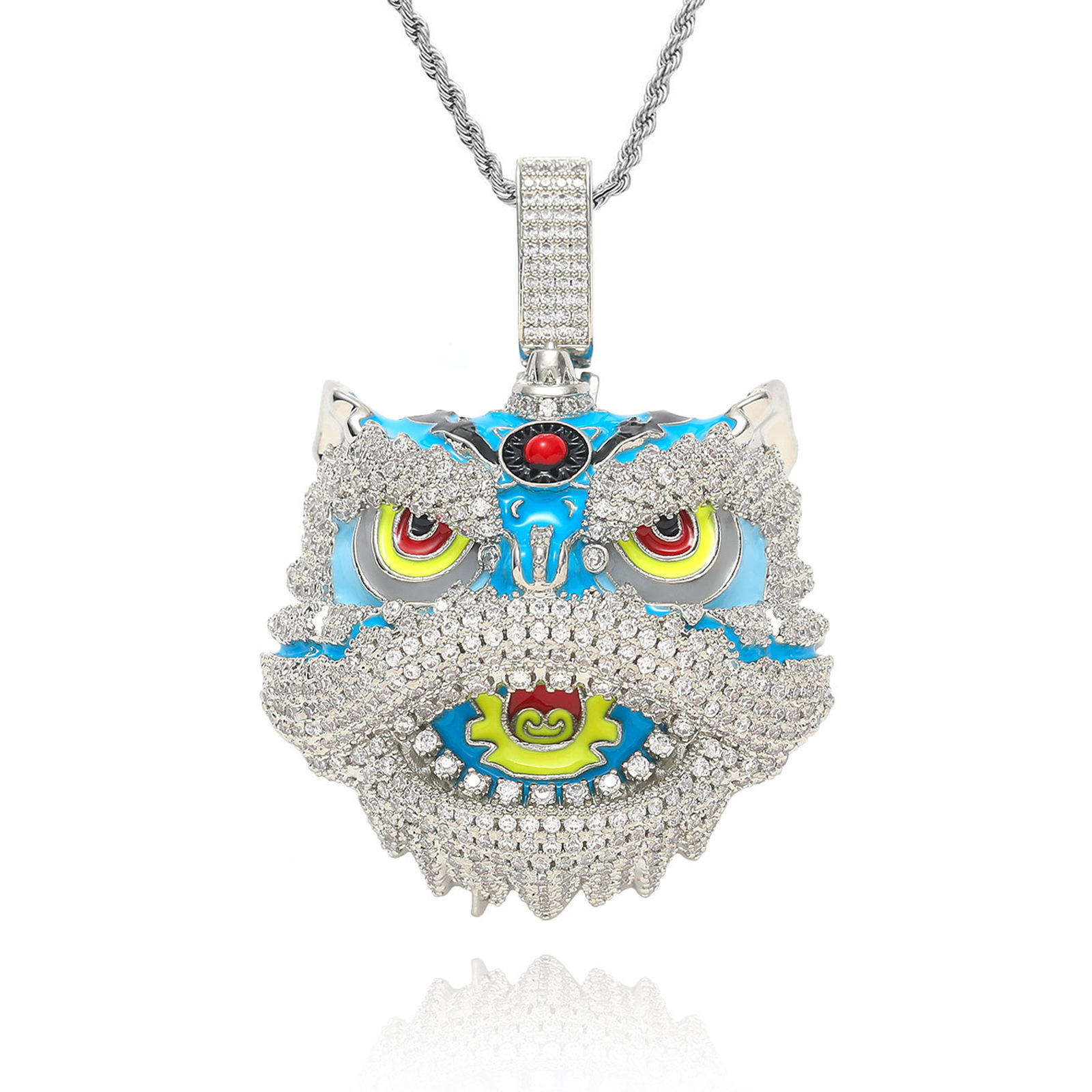 Hip Hop Lion Pendant Hip Hop Copper moissanite Colorful Lion Head 925 silver Necklace Fashion Accessories