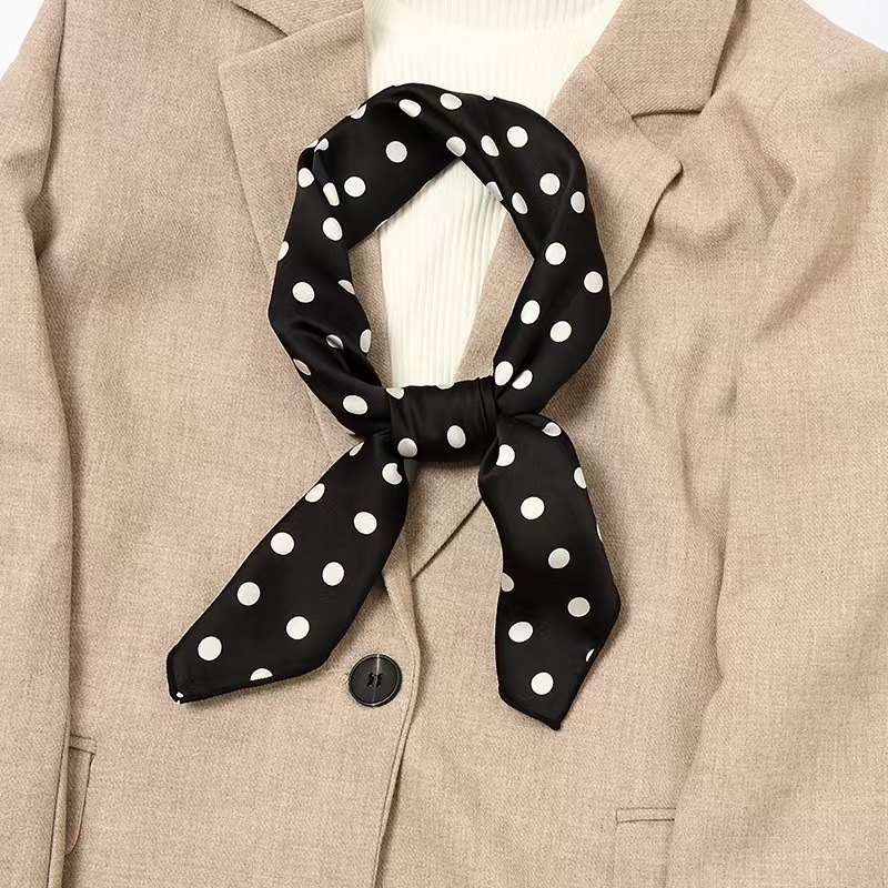 T449 retro small silk scarf for women all-match polka dot square scarf Korean decorative art scarf spring and autumn scarf