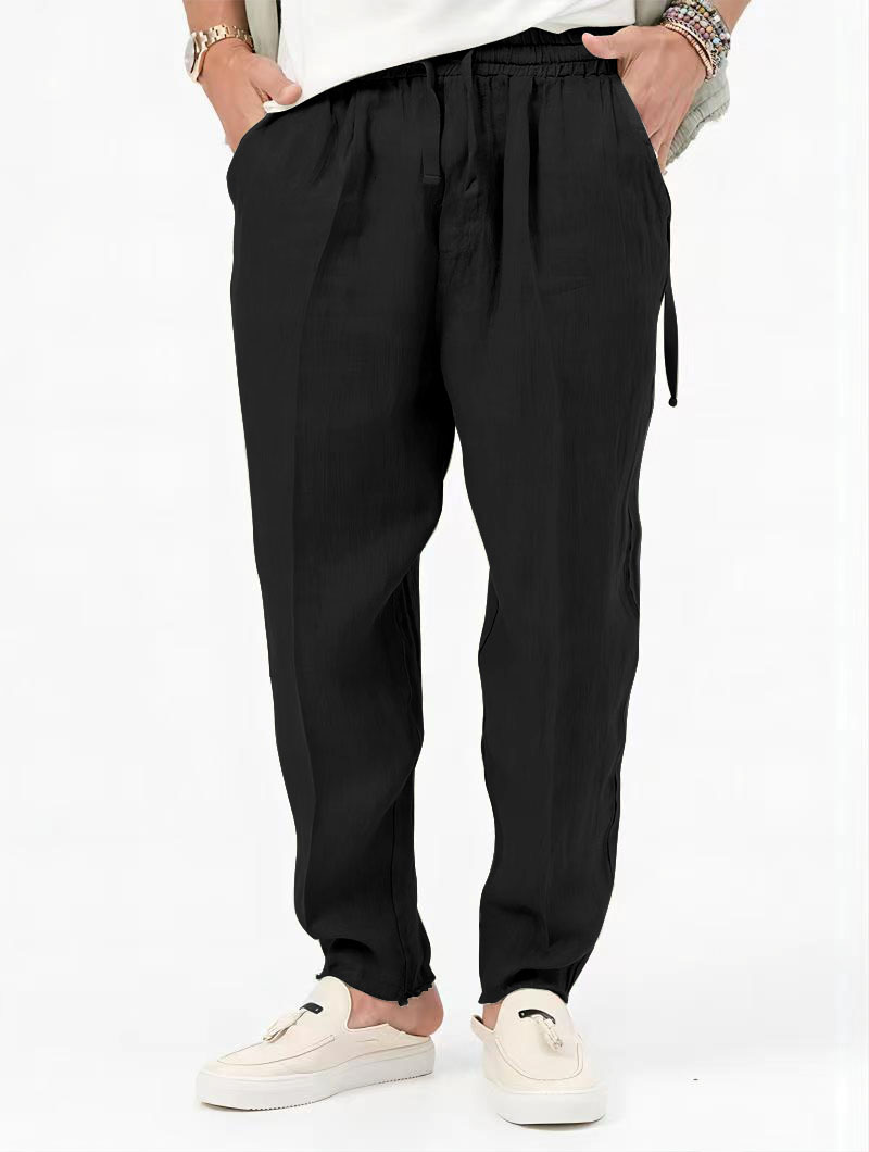 2025 New Mens Cotton Hemp Loose Large Size Solid Pocket Casual Pants Goods