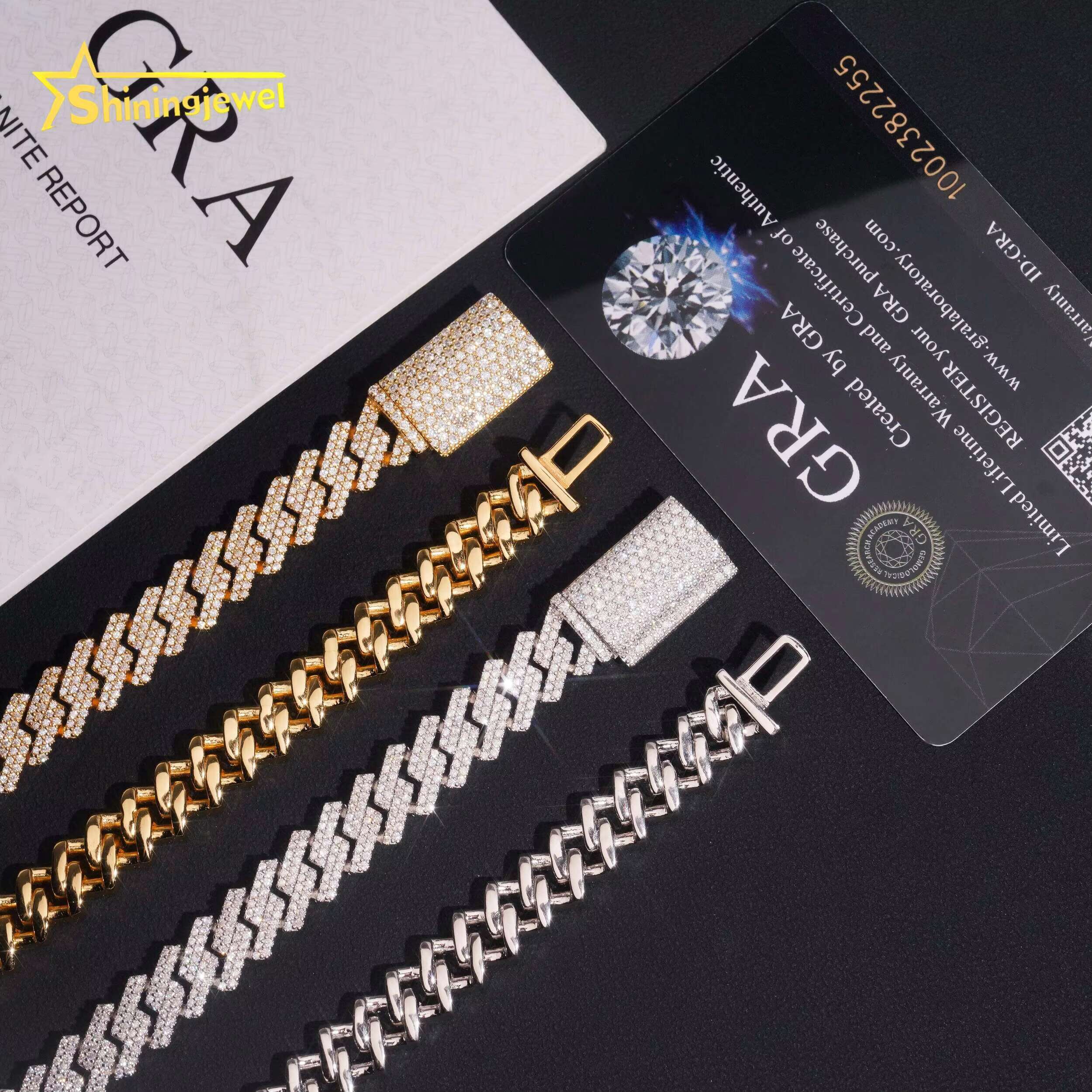 Large Stocks 10mm 2 Rows 925 Sterling Silver Hip Hop Jewelry Men Fashion Necklace Iced Out Moissanite Diamond Cuban Link Chain