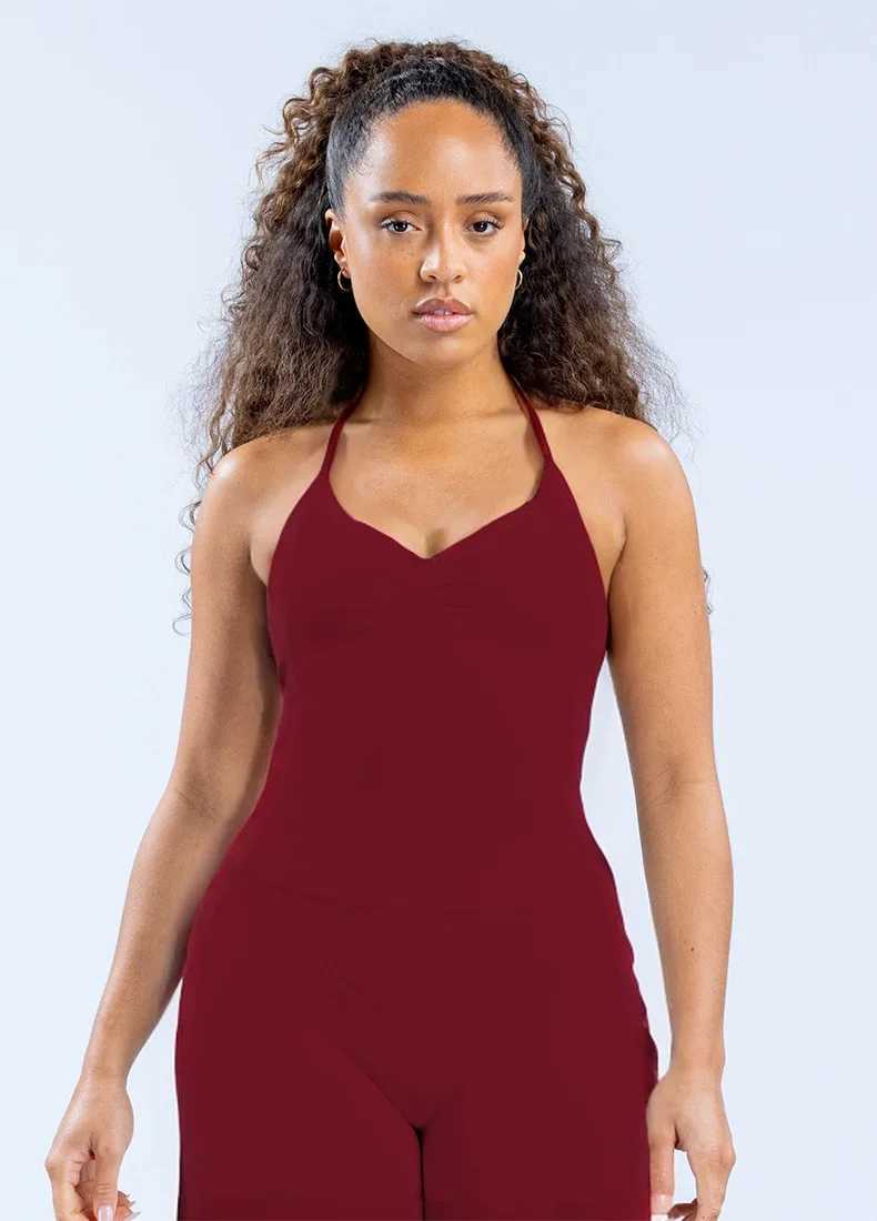 Womens long yoga vest with built-in bra and detachable cup shoulder strap backless fitness top used for running Pilates gymXJ250410