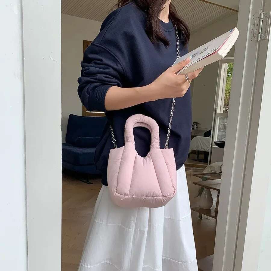 Casual Nylon Quilted Tote Puffy Cotton Designer Handbag Winter Mini Down Space Bags For Women 2024 Chains Shoulder Crossbody Bag