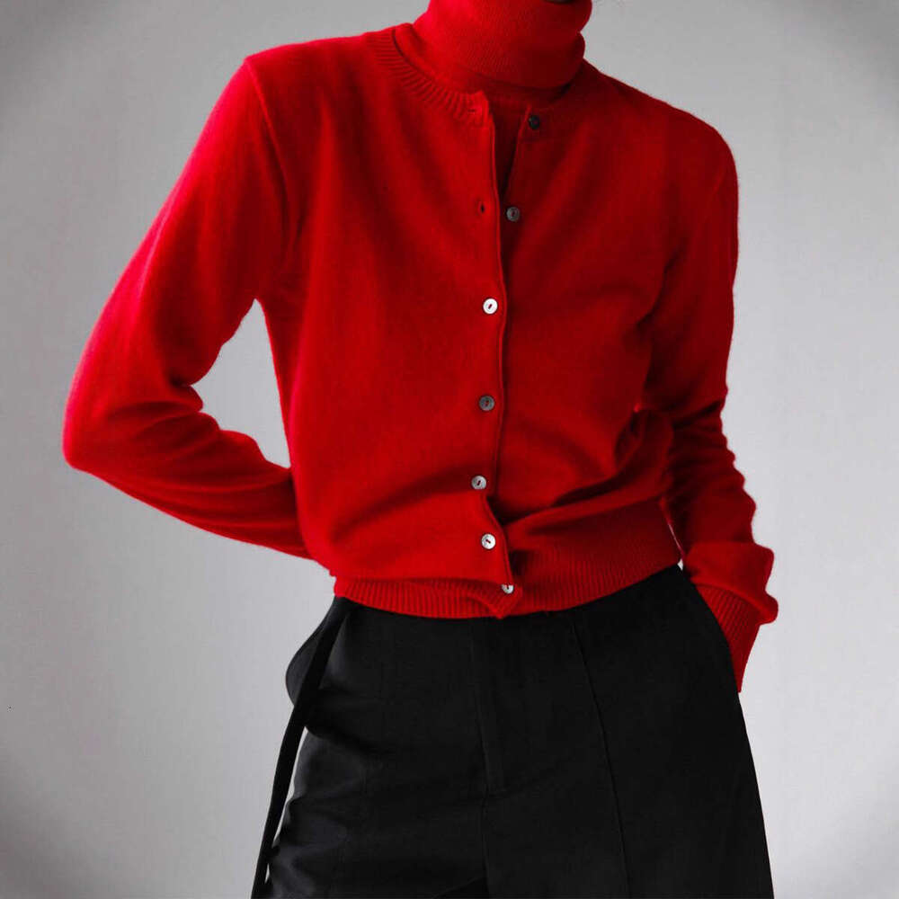 Cross-Border Knitted European and American Style Early Autumn High Neck Sleeveless Base Shirt + Sweater Cardigan Set for Women