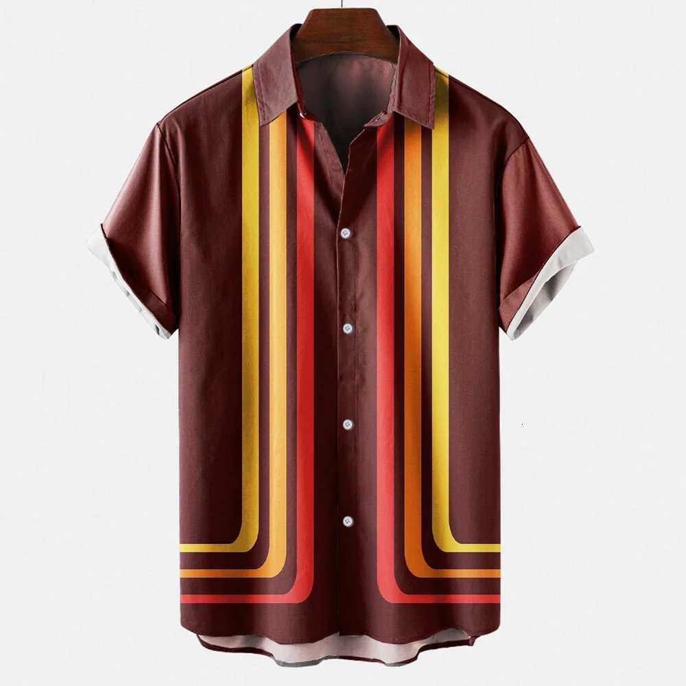 Mens Hawaiian Beach Short Sleeved Striped Shirt 3D Printed Loose Street Fun Mens Top Fashion Casual Simple Pocketless Shirt K251110
