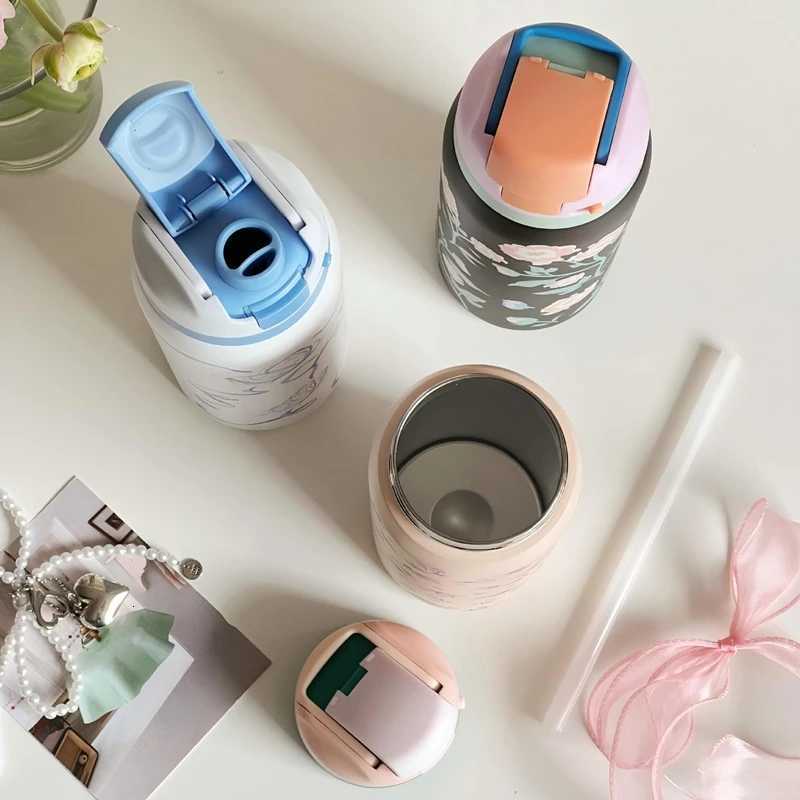 Fashionable cup 32oz Stainless Steel Thermos Water Bottle Cute Travel Vacuum Flasks Thermal Cup With Straw Sports Gym Water Bottle For Wan Y251110