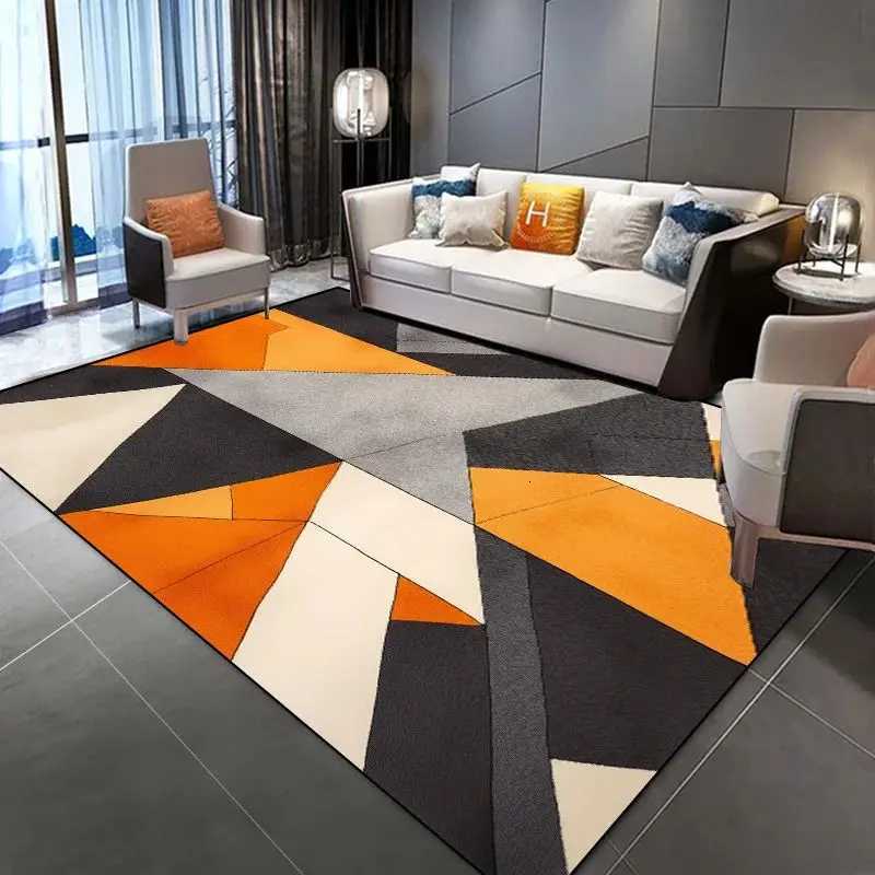 VIKAMA Luxury Orange and Black Living Room Rug Suitable for bedrooms and sofa areas Machine washable home rug Y251110