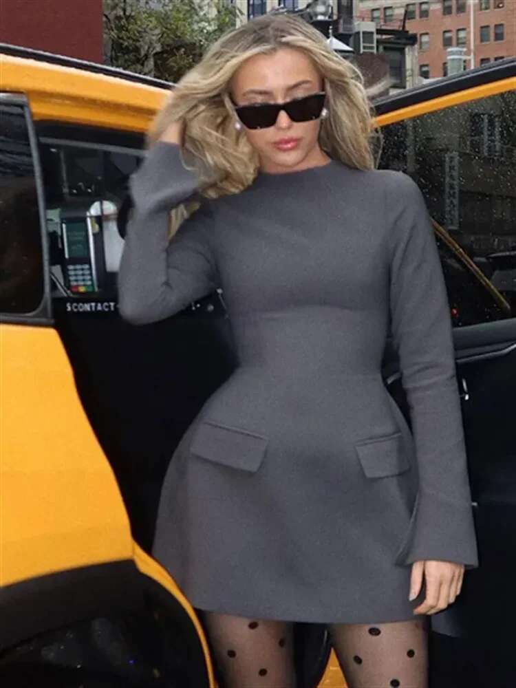 Elegant Long Sleeve Half Turtleneck Dress Women Sexy Autumn Spring Hip Package Skirts For Female 2024 Newest Slim Party Dresses