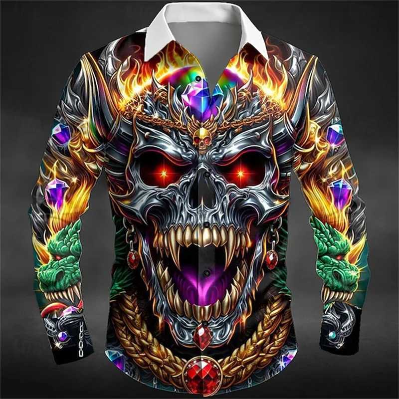 Halloween Mens Skull Dragon Flame Shirt Dark Punk Gothic Style Outdoor Holiday Summer Spring Lapel 3D Printed Lapel Shirt K251110