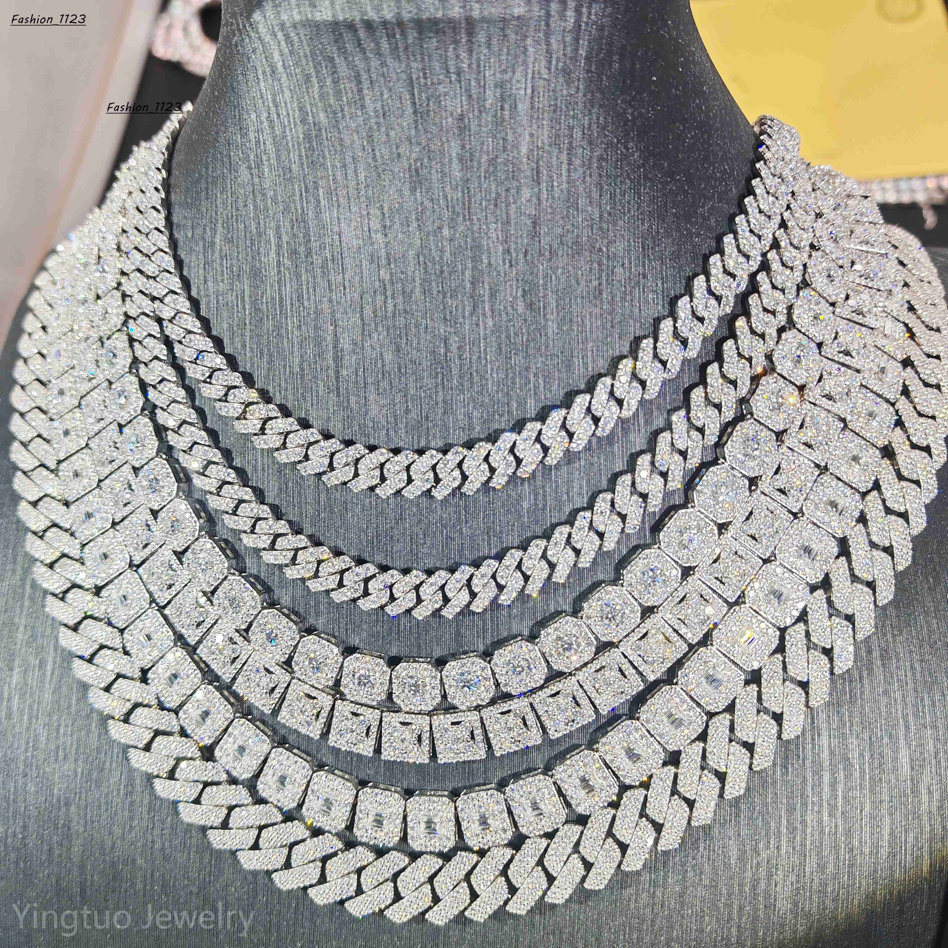 Wholesale Hip-hop 8mm/10mm/12mm 925 Silver 18K Gold-plated Moissanite Cuban Necklace for Gift