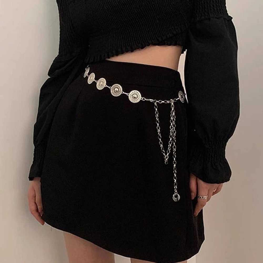 Vintage metal waist chain elegant womens disc Bohen body chain Wen fashionable circular pendant circular waist chain X250410