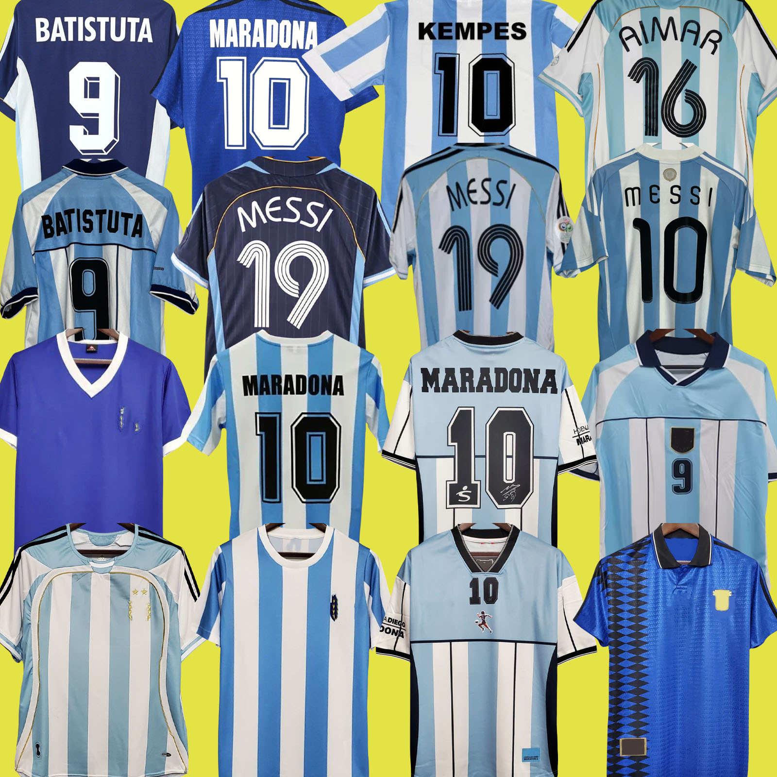 Retro 1986 Soccer jersey Maradona CANIGGIA 1978 1996 Football Shirt Batistuta 1998 RIQUELME 2006 1994 ORTEGA 2014 2010 ArgentinaS ZANETTI 2001 VERON MESSIS TEVEZ