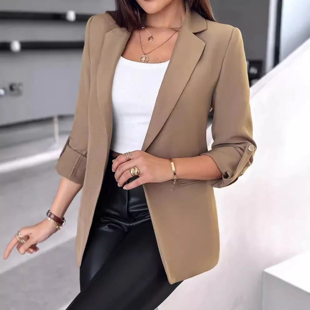 2024 autumn and winter womens fashion warmth casual elegance long sleeved solid color cardigan jacket 250407