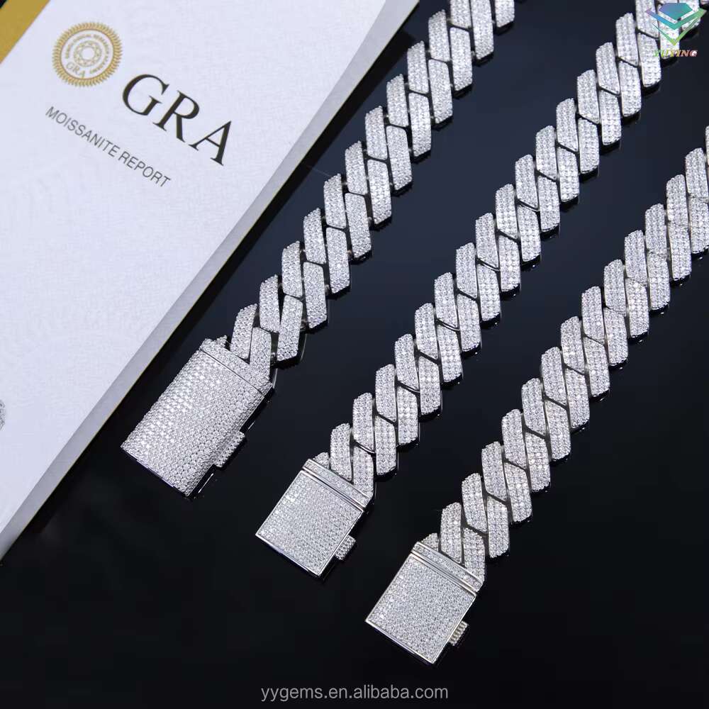 Hot-sale 3row Vvs Diamond Cuban Chain Real 925 Silver Gold Plated Fine Jewelry Necklaces Bracelet with GRA Moissanite Hiphop