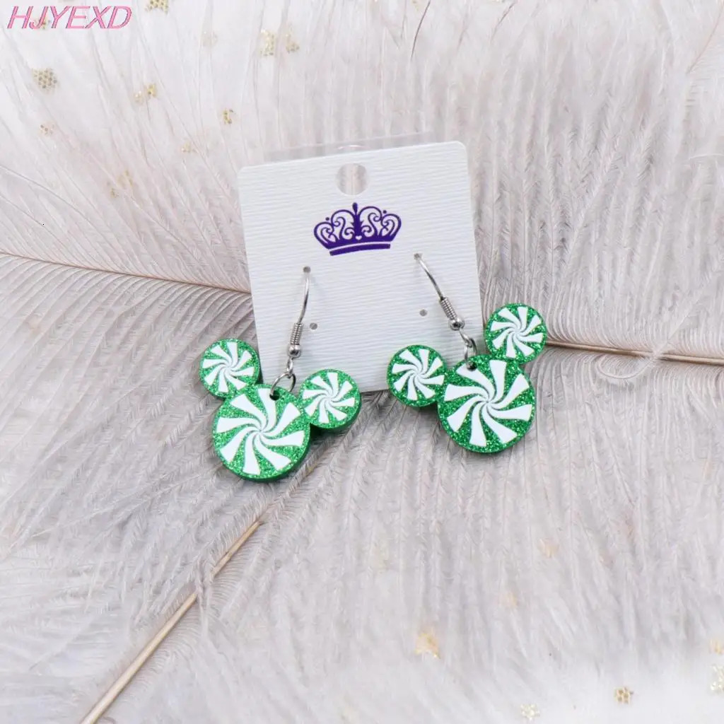 30mm Christmas Dangle Earrings Mouse Head With Bow Holiday Statement Glitter Acrylic Earrings 251031