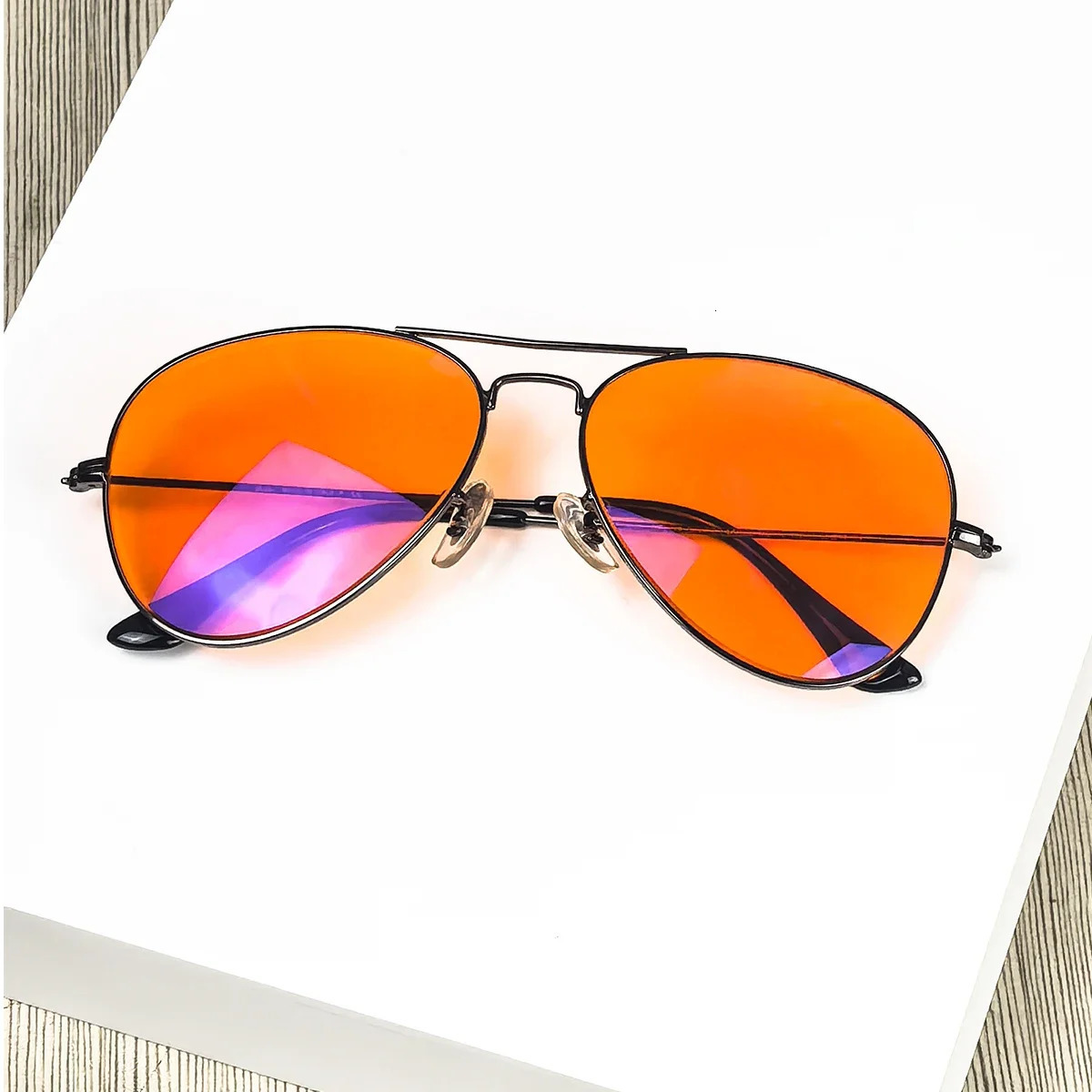 SHINU red lenses glasses men orange lens glasses women blue light filter better sleep rest glasses two size Metal frame eyewear 250407