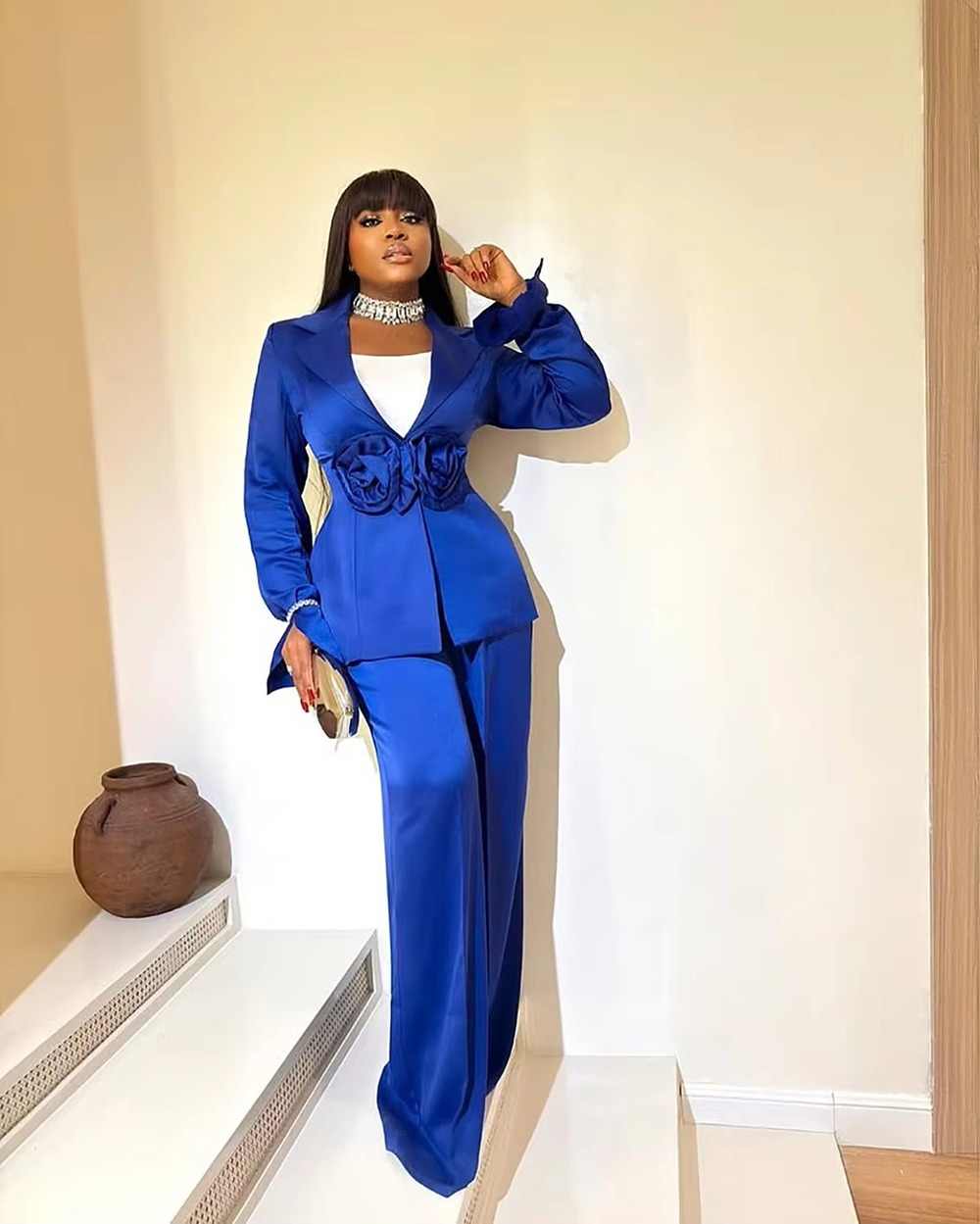 Designer Women Blazer Suits 2 Pieces Hand Made Flowers Slim Fit Wedding Tuxedos Prom Dressing Formal Guest Wear Pants