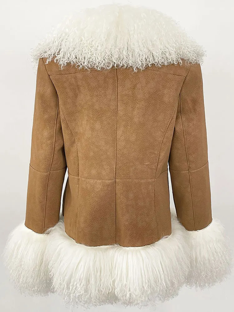 OFTBUY Autumn Winter Women Coat Real Natural Mongolia Sheep Fur Turndown Collar Fashion Jacket Thick Warm Casual Overwear 251110