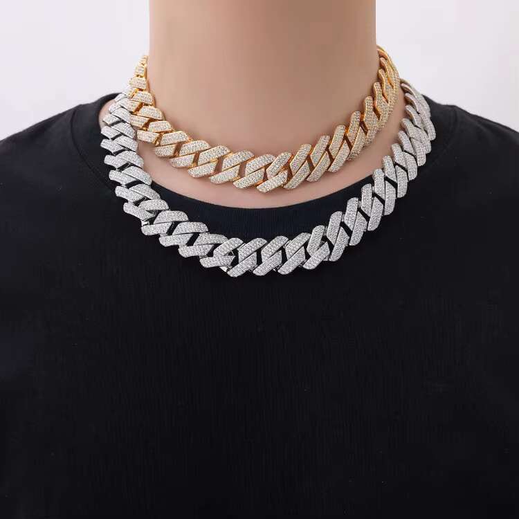 Fashion Price 16 Inch White Gold 20mm Hip Hop Moon Iced Out Vvs Moissanite Miami Cuban k Chain Jewelry Set for Men