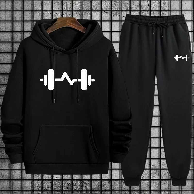 2025 Fashion Mens Sportswear Hooded Sweatshirt and Jogger Pants Autumn Winter Male Daily Casual Sporty Fitness Hoodie Outfits W251110