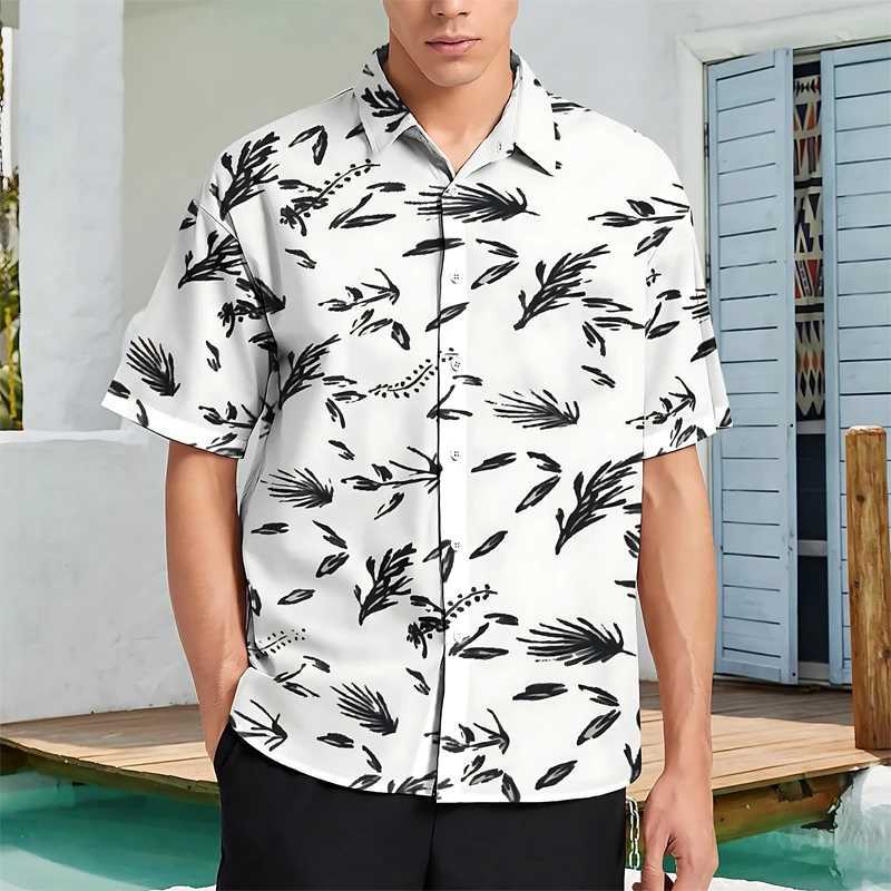 Mens short sleeved Hawaiian street printed polyester breathable lightweight summer clothing mens clothing X250410
